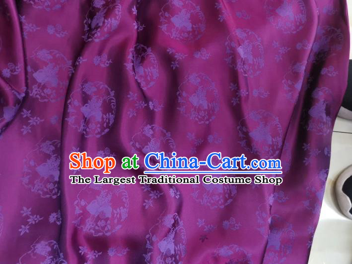 Chinese Tapestry Material Traditional Qipao Dress Damask Drapery Purple Silk Fabric Classical Peach Pattern Brocade Cloth
