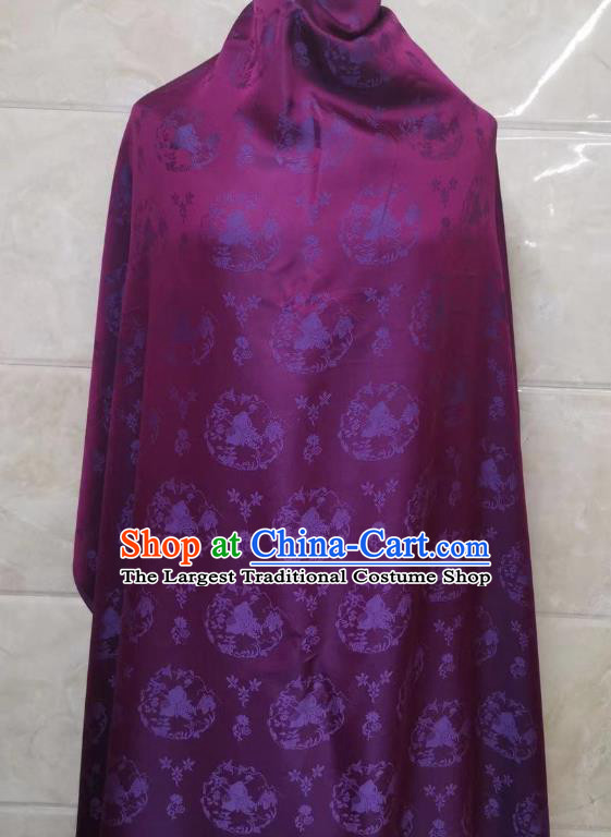 Chinese Tapestry Material Traditional Qipao Dress Damask Drapery Purple Silk Fabric Classical Peach Pattern Brocade Cloth