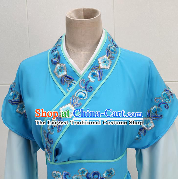Chinese Traditional Peking Opera Young Lady Blue Dress Shaoxing Opera Court Maid Garment Beijing Opera Diva Clothing