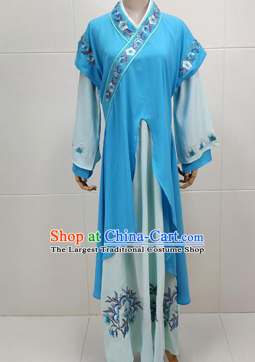 Chinese Traditional Peking Opera Young Lady Blue Dress Shaoxing Opera Court Maid Garment Beijing Opera Diva Clothing
