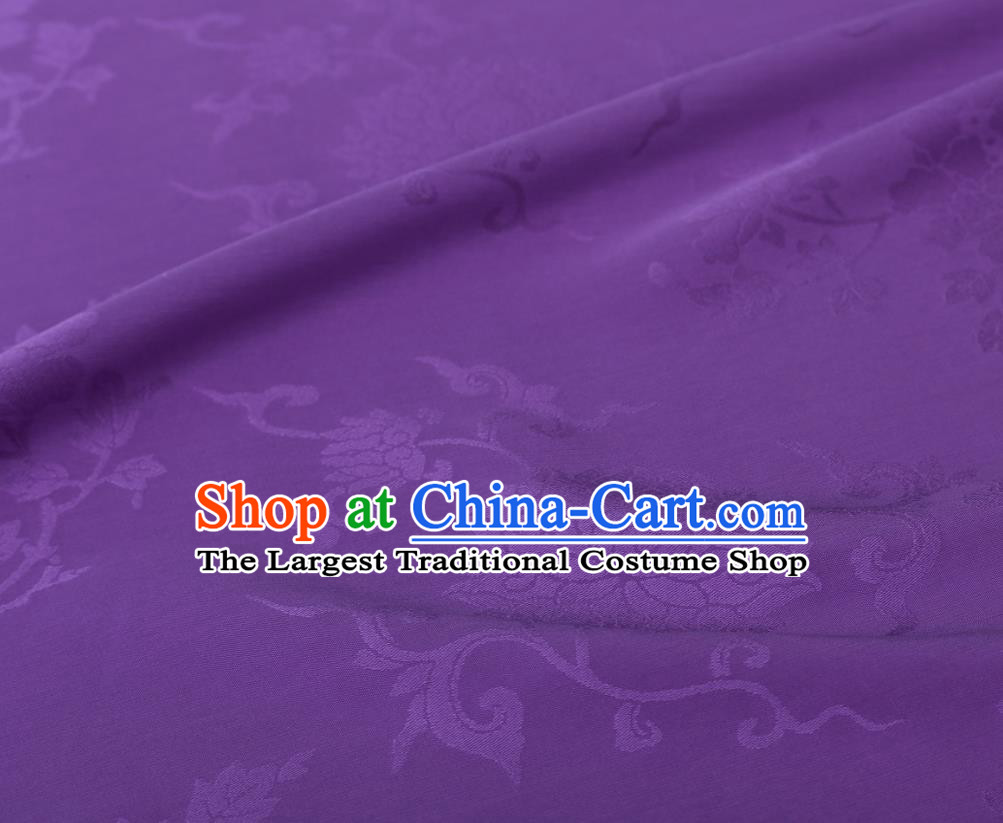 Chinese Traditional Qipao Dress Damask Drapery Purple Silk Fabric Classical Peony Pattern Brocade Cloth Tapestry Material