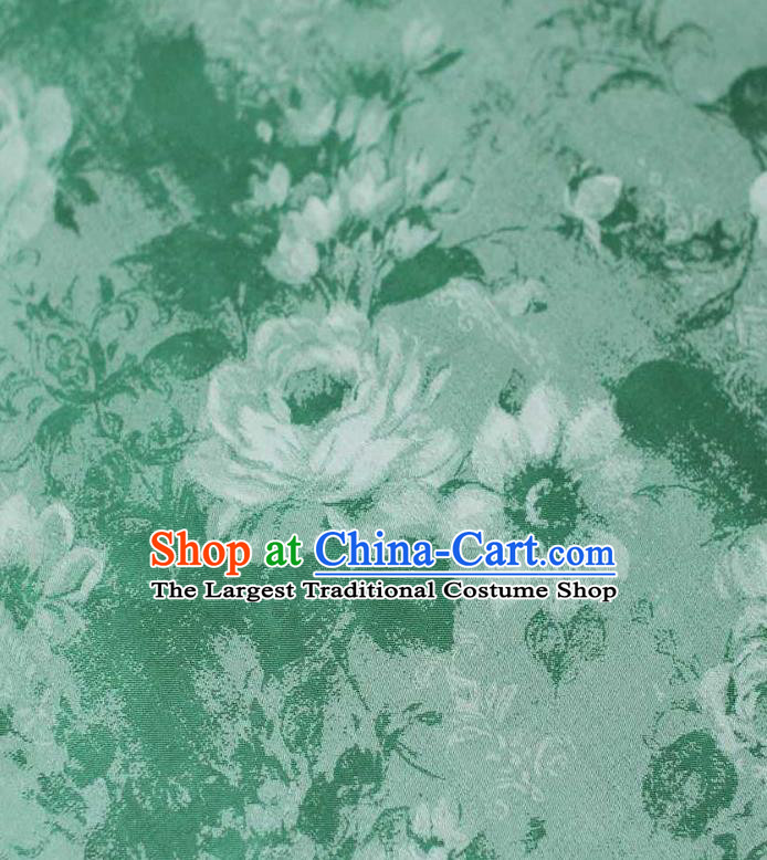 Chinese Tapestry Material Traditional Qipao Dress Damask Drapery Green Silk Fabric Classical Rose Pattern Brocade Cloth