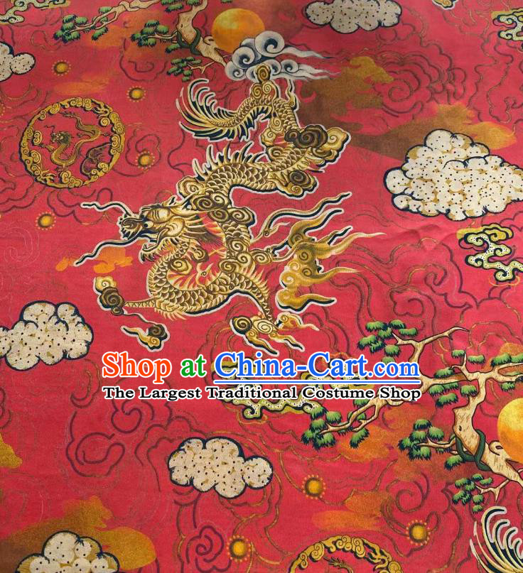 Chinese Traditional Qipao Dress Drapery Silk Fabric Classical Dragon Pattern Brocade Cloth Red Gambiered Guangdong Gauze Material