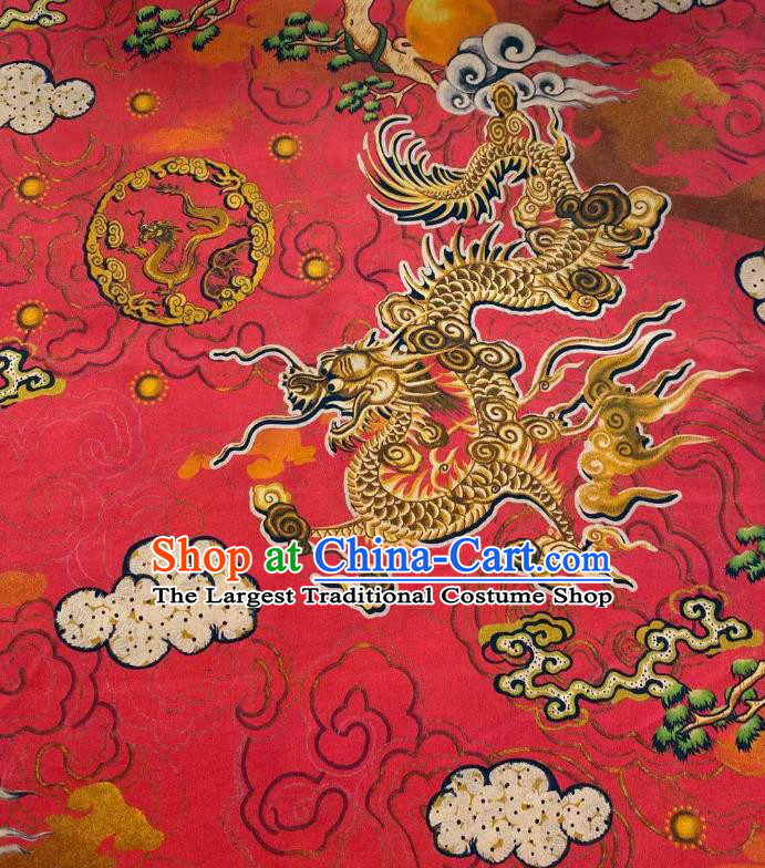 Chinese Traditional Qipao Dress Drapery Silk Fabric Classical Dragon Pattern Brocade Cloth Red Gambiered Guangdong Gauze Material