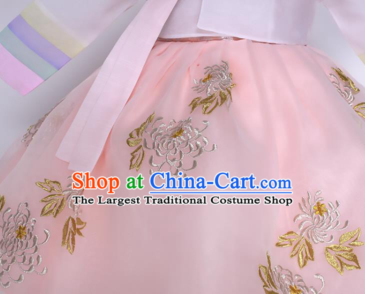Traditional Korean Hanbok Clothing Children Girl White Blouse and Pink Dress Fashion Apparels