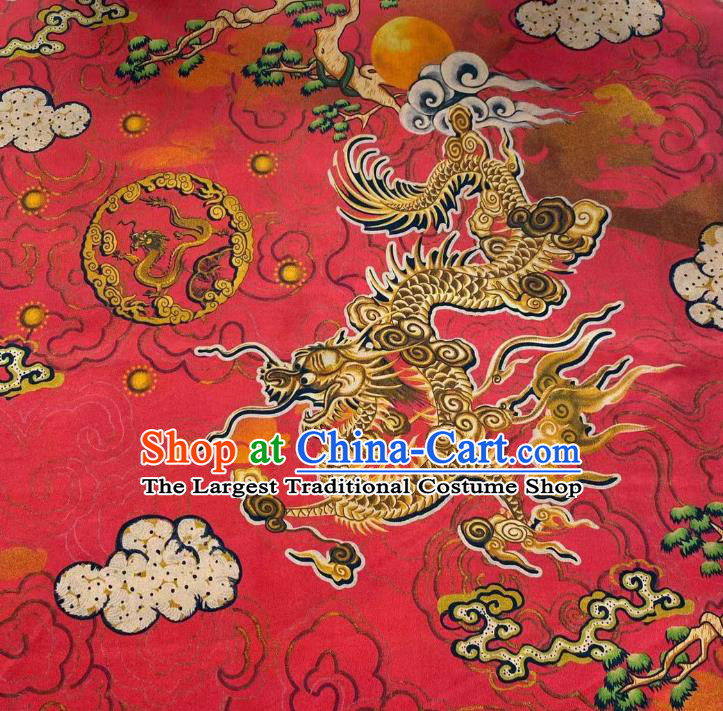 Chinese Traditional Qipao Dress Drapery Silk Fabric Classical Dragon Pattern Brocade Cloth Red Gambiered Guangdong Gauze Material
