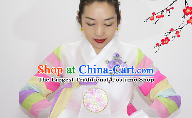 Korean Bride Mother White Blouse and Rosy Dress Traditional Fashion Garments Asian Korea Court Dance Hanbok Clothing