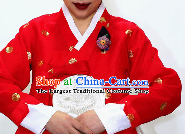 Korean Court Hanbok Clothing Bride Mother Red Blouse and White Dress Asian Korea Traditional Fashion Garments