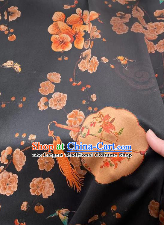 Chinese Black Gambiered Guangdong Gauze Material Traditional Qipao Dress Drapery Silk Fabric Classical Palace Fan Pattern Brocade Cloth