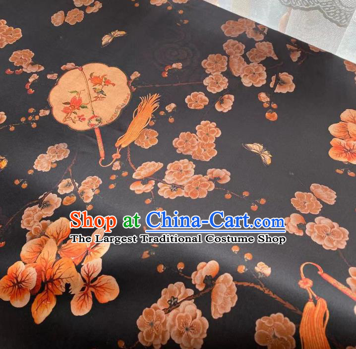 Chinese Black Gambiered Guangdong Gauze Material Traditional Qipao Dress Drapery Silk Fabric Classical Palace Fan Pattern Brocade Cloth