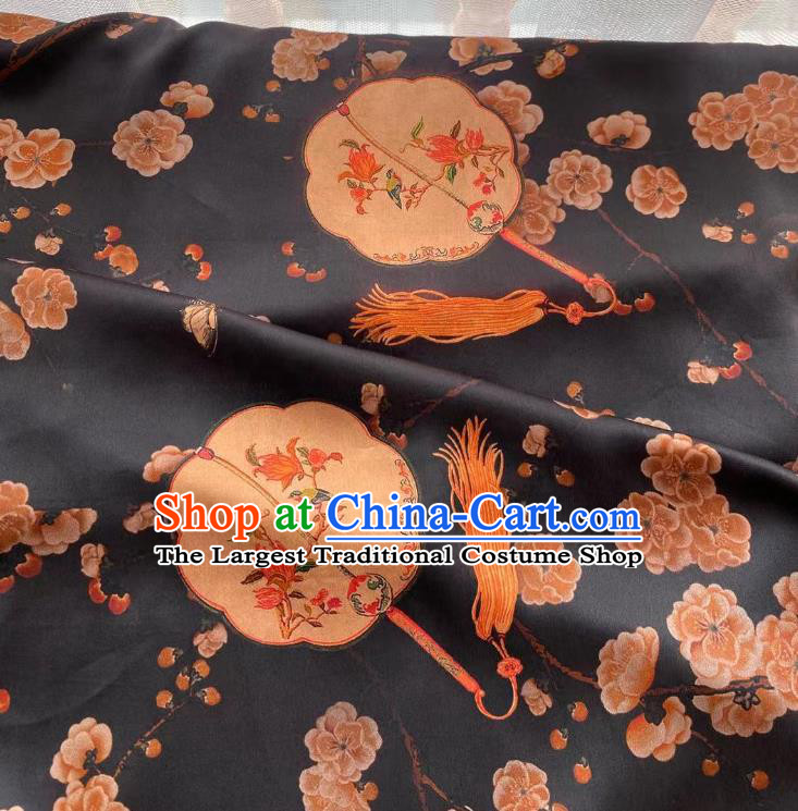 Chinese Black Gambiered Guangdong Gauze Material Traditional Qipao Dress Drapery Silk Fabric Classical Palace Fan Pattern Brocade Cloth