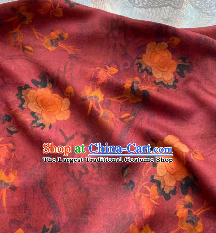 Chinese Classical Qing Dynasty Pattern Brocade Cloth Wine Red Gambiered Guangdong Gauze Material Traditional Qipao Dress Drapery Silk Fabric