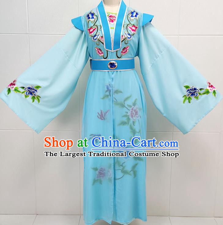 China Peking Opera Young Male Blue Garments Traditional Shaoxing Opera Xiaosheng Scholar Clothing