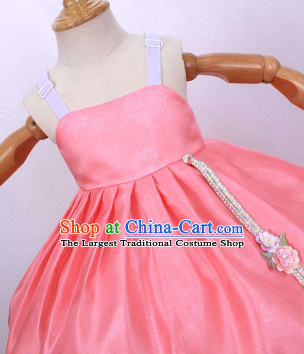 Traditional Korean Baby Princess Hanbok Clothing Children Girl White Blouse and Pink Dress Court Fashion Apparels