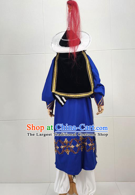 China Peking Opera Swordsman Lin Chong Garments Traditional Shaoxing Opera Wusheng Clothing and Hat
