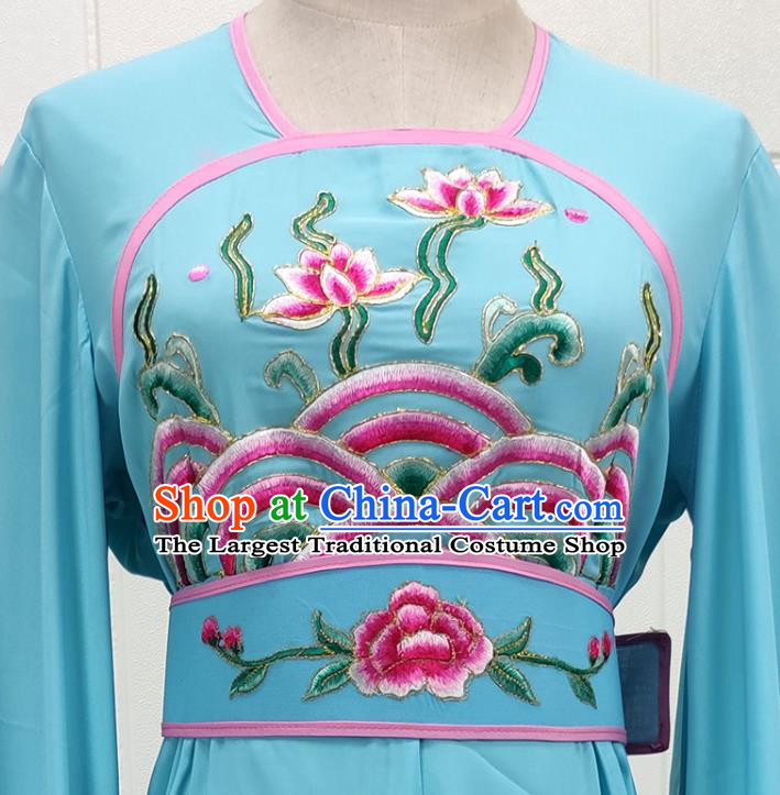 Chinese Shaoxing Opera Fairy Garment Beijing Opera Hua Tan Clothing Traditional Peking Opera Blue Water Sleeve Dress