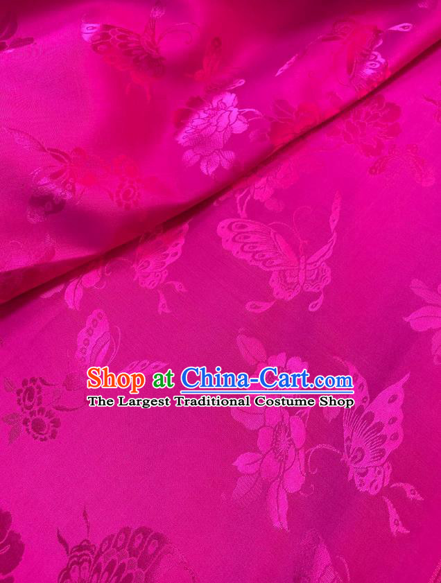 China Jacquard Rosy Tapestry Drapery Classical Butterfly Phoenix Pattern Silk Fabric Traditional Cheongsam Brocade Cloth