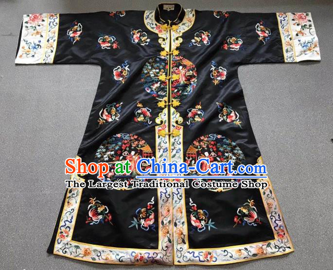 China Tang Suit Outer Garment Traditional Black Silk Coat Clothing National Embroidered Overcoat