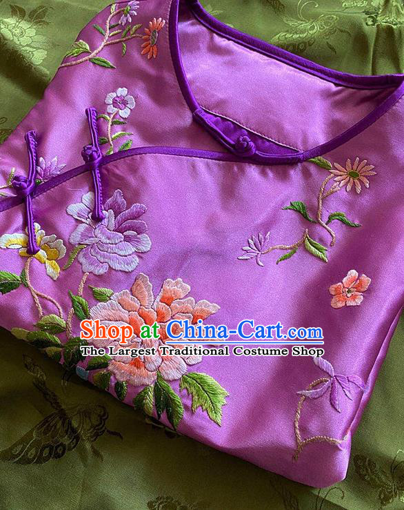 China Traditional Purple Silk Waistcoat National Embroidered Vest Tang Suit Upper Outer Garment