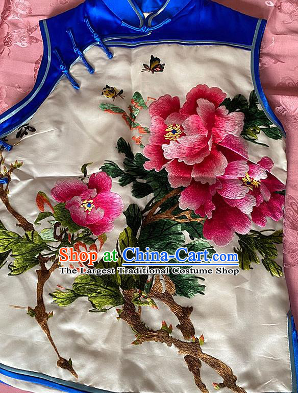 China Traditional Silk Waistcoat National Embroidered Clothing Tang Suit Embroidery Peony Vest