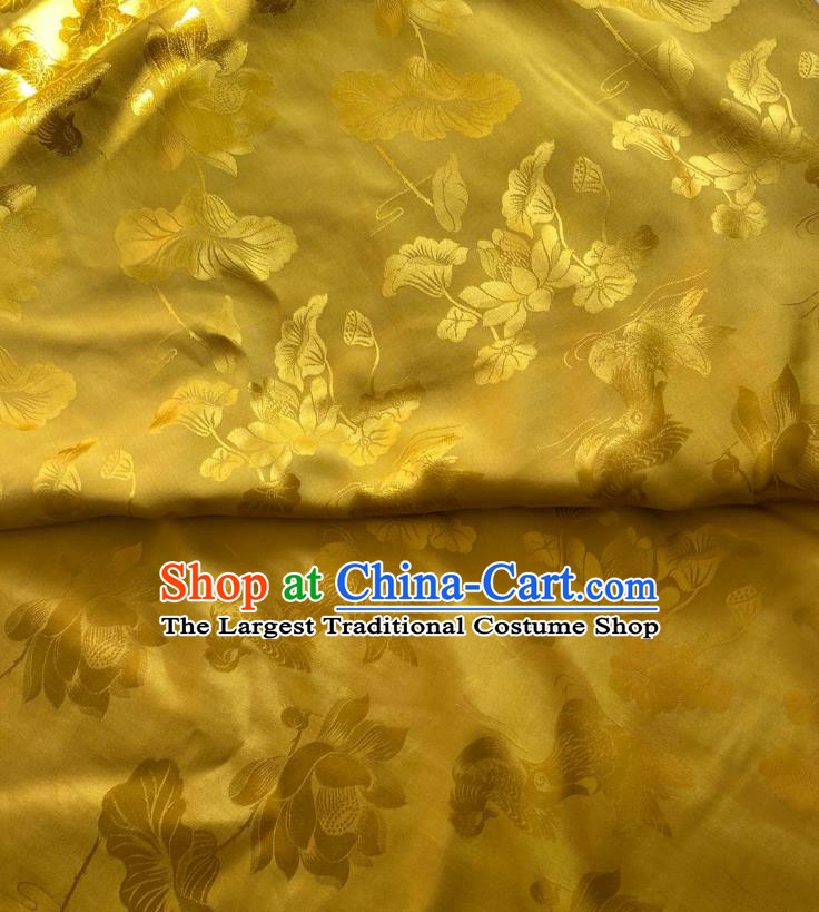 China Classical Mandarin Duck Lotus Pattern Silk Fabric Traditional Cheongsam Brocade Cloth Jacquard Yellow Tapestry Drapery