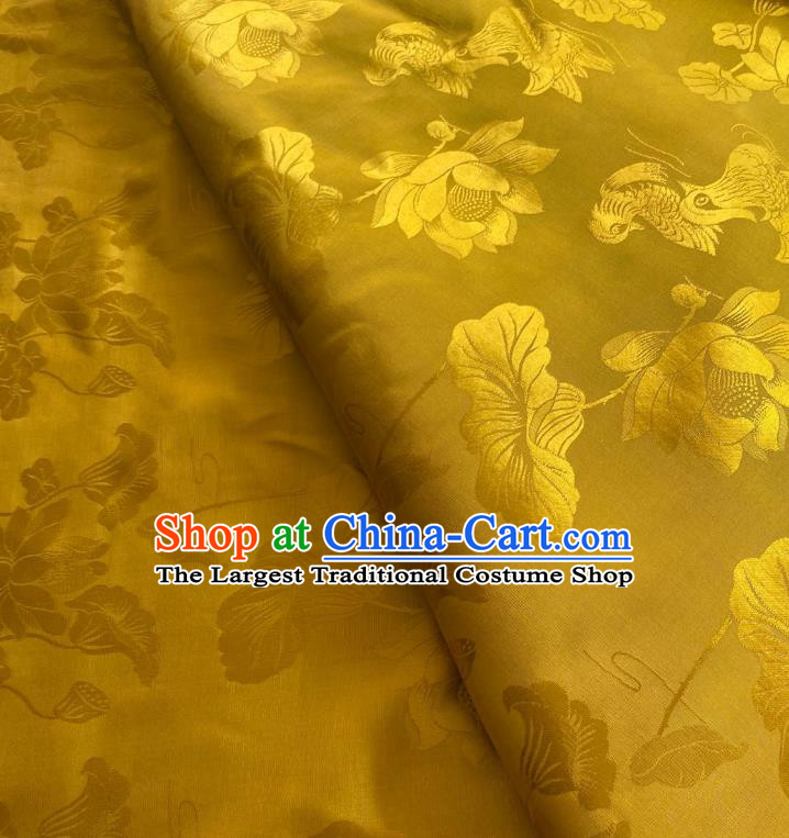 China Classical Mandarin Duck Lotus Pattern Silk Fabric Traditional Cheongsam Brocade Cloth Jacquard Yellow Tapestry Drapery