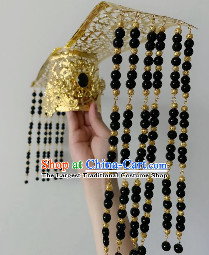 China Ancient Emperor Tassel Hat Traditional Cosplay Qin Dynasty Monarch Headwear