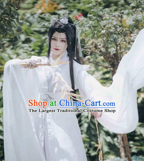 Chinese Ancient Young Knight White Hanfu Clothing Traditional Drama Cosplay Swordsman Chu Wanning Garment Costume