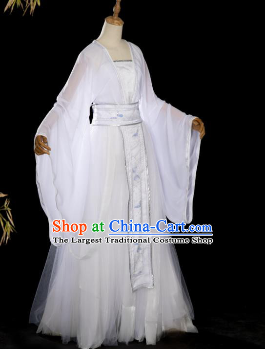 China Traditional Cosplay Goddess Garments Clothing Ancient Fairy Princess White Hanfu Dress