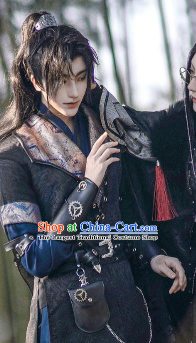 Chinese Ancient Assassin Knight Hanfu Clothing Drama Cosplay Swordsman Black Garment Costumes