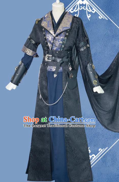 Chinese Traditional Cosplay Young Knight Black Costume Ancient