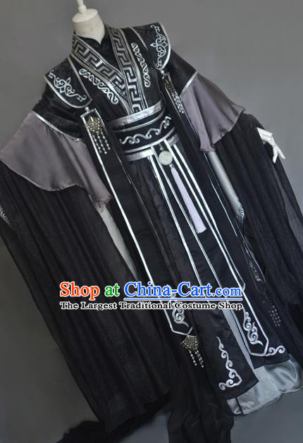 Chinese Ancient King Black Hanfu Clothing Drama Cosplay Tang Dynasty Crown Prince Ye Hua Garment Costumes