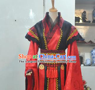 Chinese Qin Dynasty King Garment Costumes Ancient Emperor Red Hanfu Clothing Drama Cosplay Crown Prince Apparels