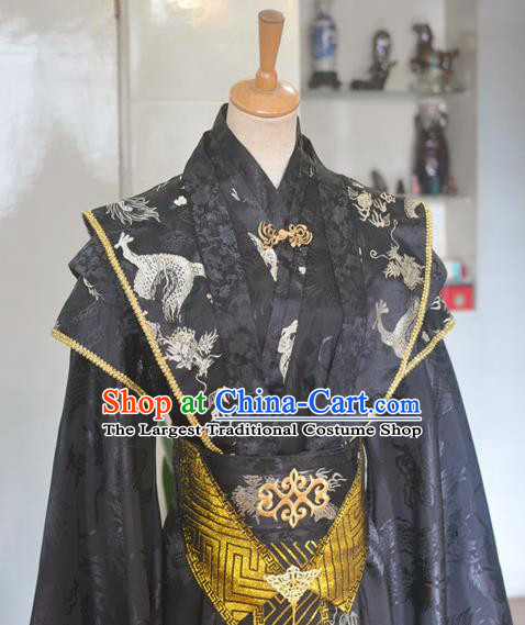 Chinese Ancient Monarch Black Hanfu Clothing Drama Cosplay King Apparels Qin Dynasty Emperor Garment Costumes