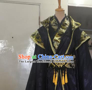 Chinese Drama Cosplay Emperor Apparels Qin Dynasty Monarch Garment Costumes Ancient King Black Hanfu Clothing