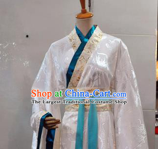 Chinese Drama Cosplay Nobility Childe White Apparels Qin Dynasty Prince Garment Costumes Ancient Scholar Hanfu Clothing