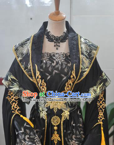 China Traditional Cosplay Tang Dynasty Empress Clothing Ancient Queen Black Hanfu Dress