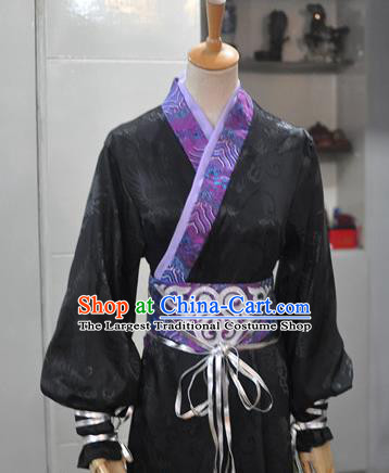 Chinese Drama Cosplay Chivalrous Male Apparels Han Dynasty Swordsman Garment Costumes Ancient Knight Black Hanfu Clothing