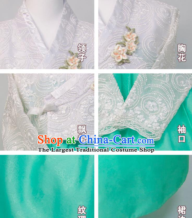 Korean Traditional Dance Clothing Wedding Bride Fashion Costumes Korea Court Hanbok White Blouse and Green Dress