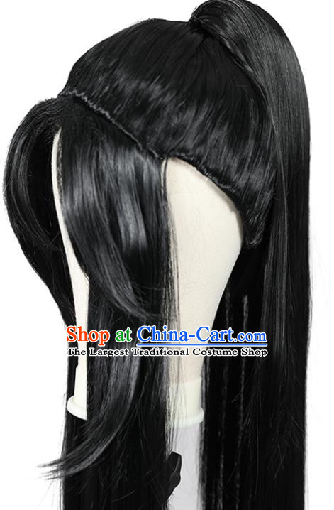 Chinese Ancient Swordsman Headdress Qin Dynasty Young Childe Toupee Hairpieces Cosplay Knight Black Wigs