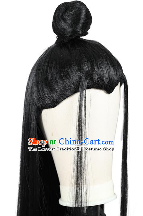 Chinese Cosplay Knight Black Wigs Ancient Swordsman Headdress Tang Dynasty Crown Prince Toupee Hairpieces