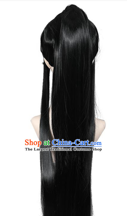 Chinese Ming Dynasty Young Hero Toupee Hairpieces Cosplay Martial Arts Male Black Wigs Ancient Swordsman Headdress