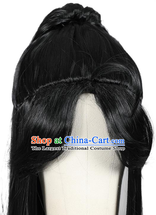Chinese Ming Dynasty Young Hero Toupee Hairpieces Cosplay Martial Arts Male Black Wigs Ancient Swordsman Headdress