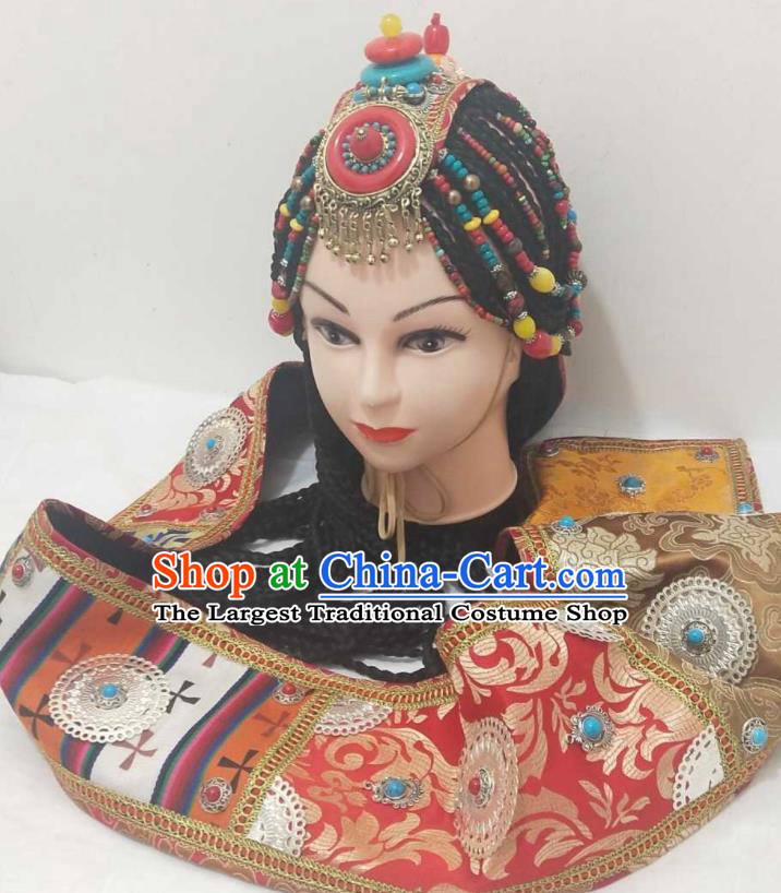 China Zang Ethnic Folk Dance Hair Accessories Minority Performance Headwear Tibetan Nationality Headdress
