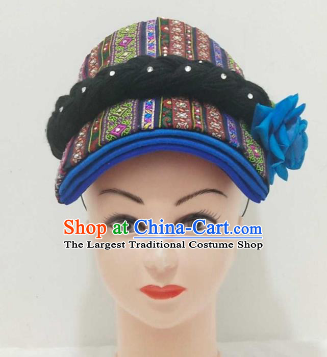 China Yi Nationality Woman Headdress Ethnic Folk Dance Hair Accessories Xiangxi Minority Performance Headwear