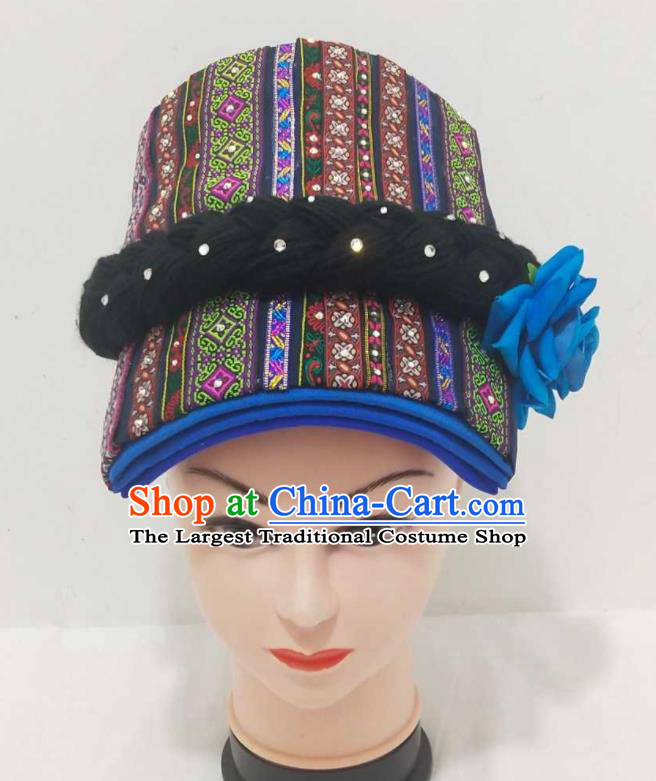 China Yi Nationality Woman Headdress Ethnic Folk Dance Hair Accessories Xiangxi Minority Performance Headwear