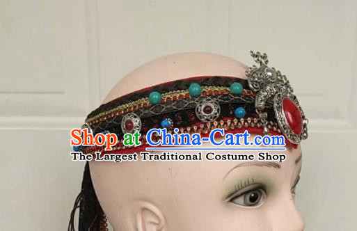 China Mongol Nationality Woman Headdress Ethnic Dance Silver Hair Accessories Mongolian Minority Performance Headband