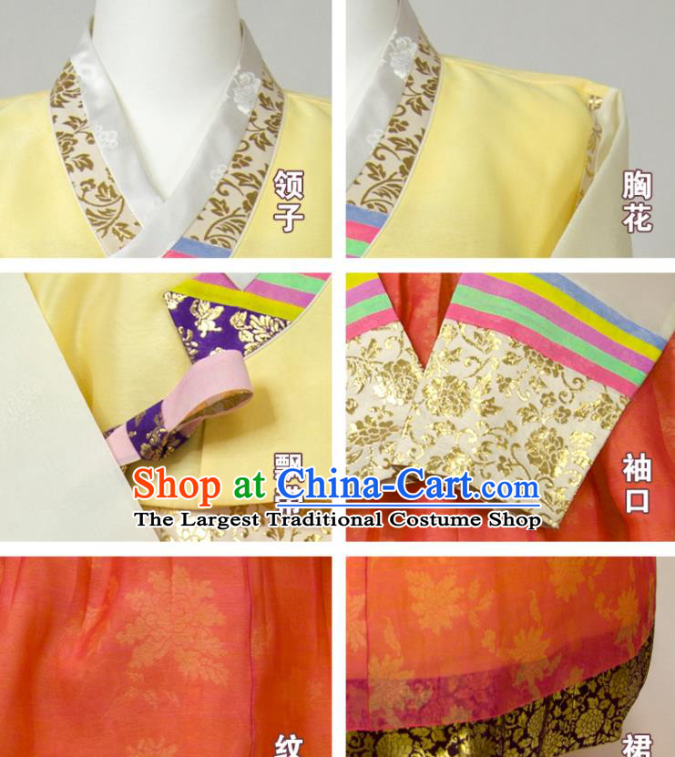 Korea Bride Hanbok Yellow Blouse and Red Dress Korean Traditional Court Clothing Classical Wedding Fashion Costumes