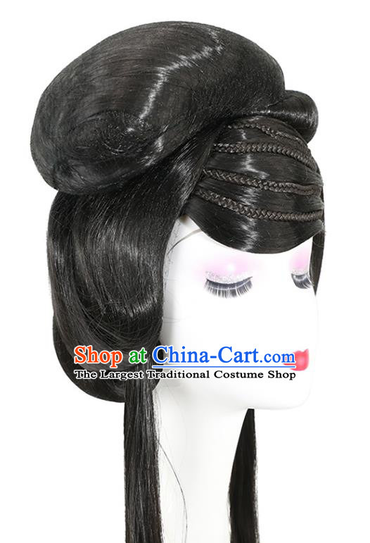 China Ancient Goddess Wigs Jin Dynasty Palace Princess Chignon Hairpieces Traditional Hair Accessories