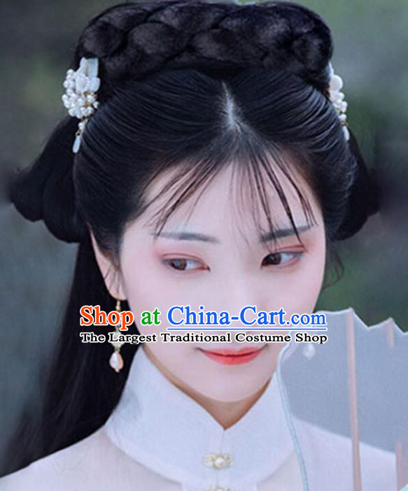 China Ming Dynasty Young Lady Chignon Hairpieces Traditional Hanfu Hair Accessories Ancient Palace Princess Wigs